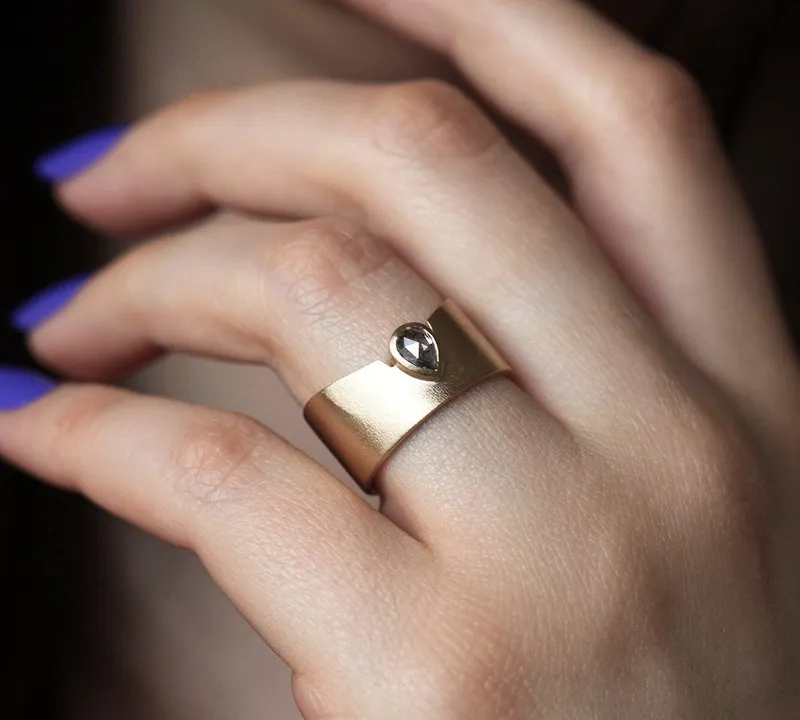 Statement Natural Diamond Ring Band, Pear Salt Pepper Diamond Ring view 2