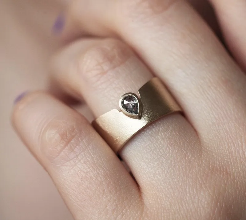 Statement Natural Diamond Ring Band, Pear Salt Pepper Diamond Ring view 3