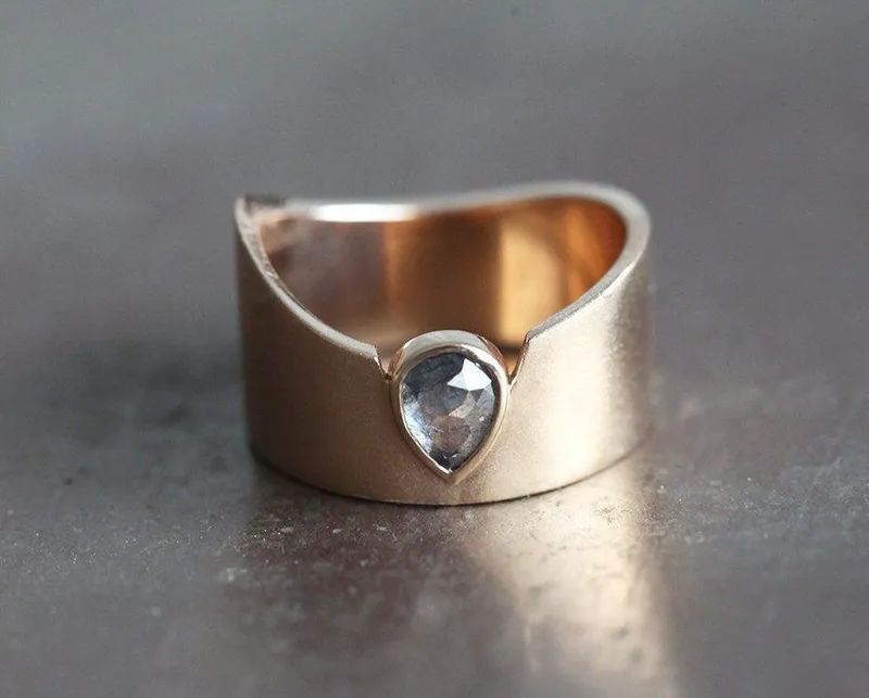 Statement Natural Diamond Ring Band, Pear Salt Pepper Diamond Ring view 4