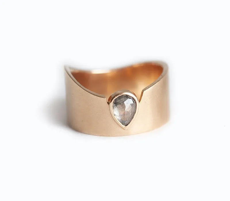 Statement Natural Diamond Ring Band, Pear Salt Pepper Diamond Ring view 5