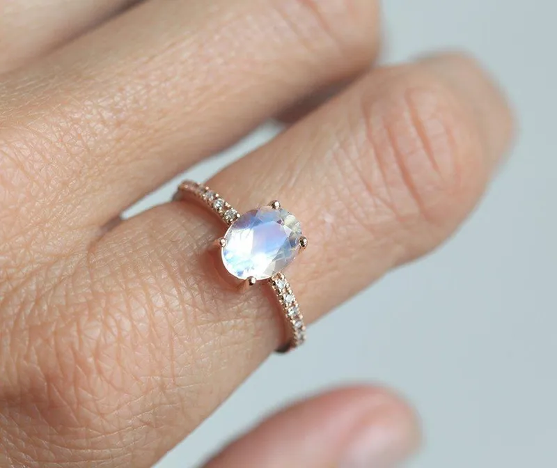 Stella Oval Moonstone Diamond Ring view 3