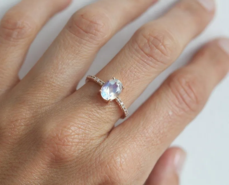 Stella Oval Moonstone Diamond Ring view 4