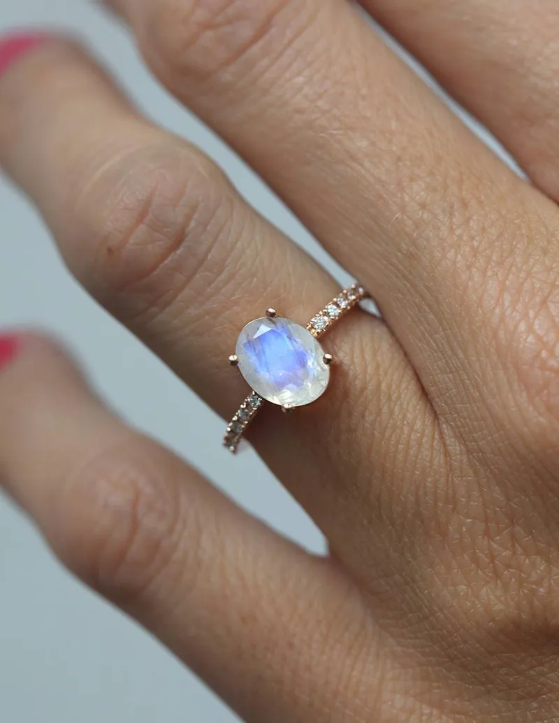 Stella Oval Moonstone Diamond Ring view 7