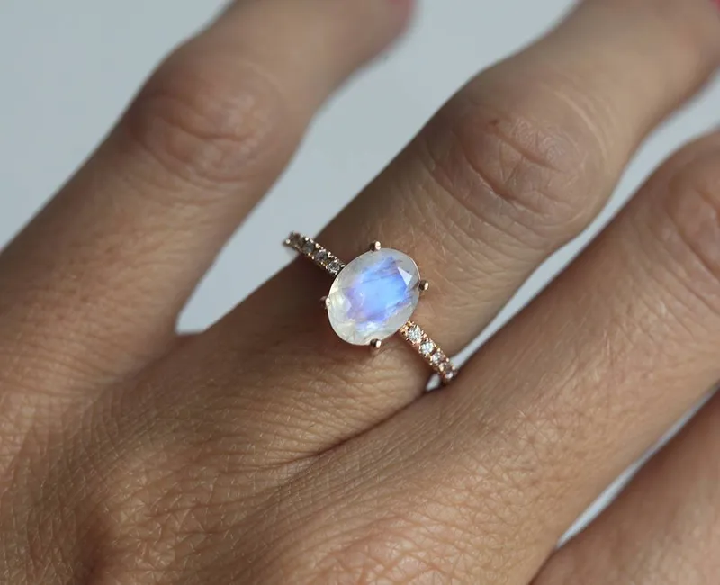 Stella Oval Moonstone Diamond Ring view 8