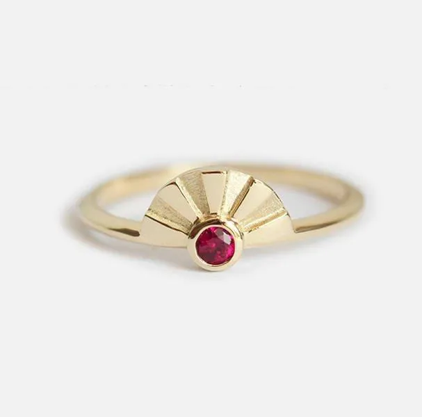SUN RUBY RING, SUN RING ruby round cut engagement ring