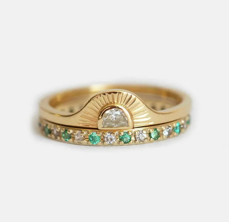 Sunrise Diamond Ring Set With Matching Diamond Eternity Band view 2