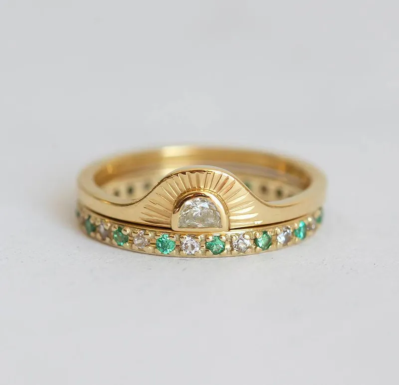 Sunrise Diamond Ring Set With Matching Diamond Eternity Band view 4