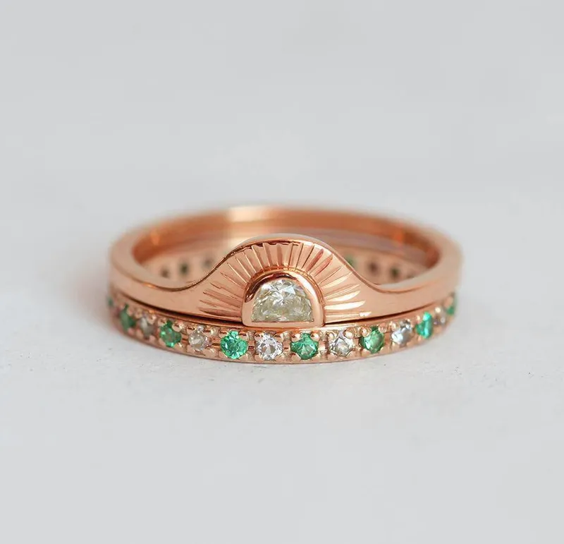 Sunrise Diamond Ring Set With Matching Diamond Eternity Band view 6