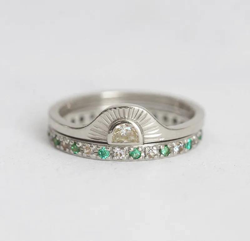 Sunrise Diamond Ring Set With Matching Diamond Eternity Band view 7