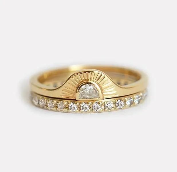 Sunrise Diamond Ring Set With Matching Diamond Eternity Band diamond engagement ring