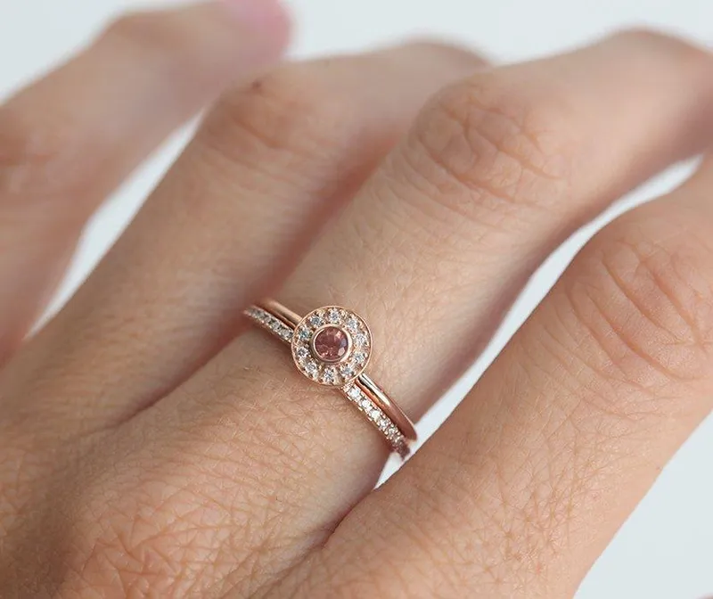 Sunstone Halo Diamond Ring, Rose Gold Sun Ring vy 3
