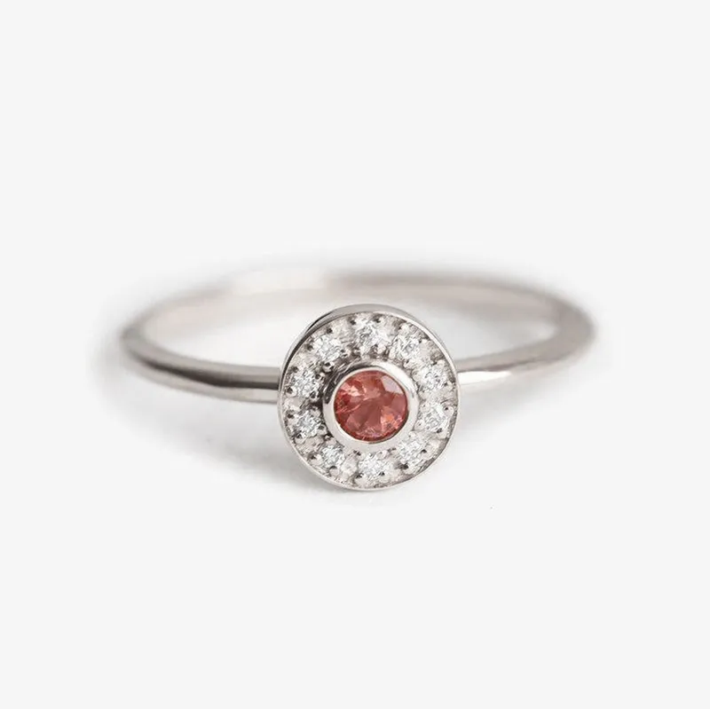 Sunstone Halo Diamond Ring, Rose Gold Sun Ring vy 5