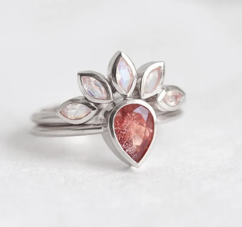 Sunstone Ring Set With Moonstone Engagement Band view 10