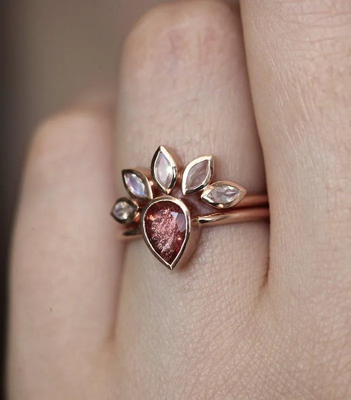 Sunstone Ring Set With Moonstone Engagement Band view 2