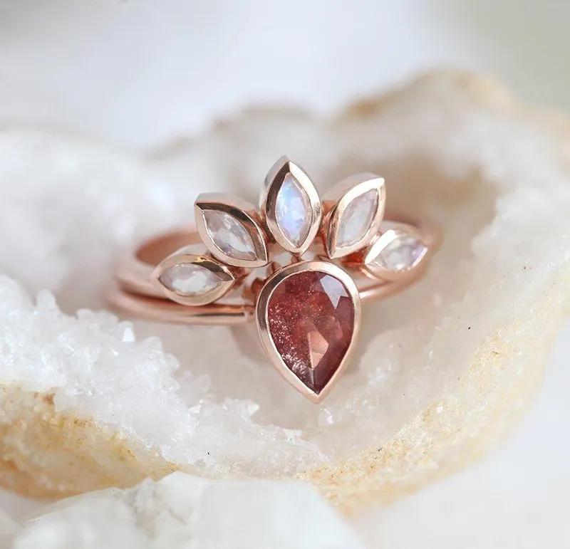 Sunstone Ring Set With Moonstone Engagement Band view 3