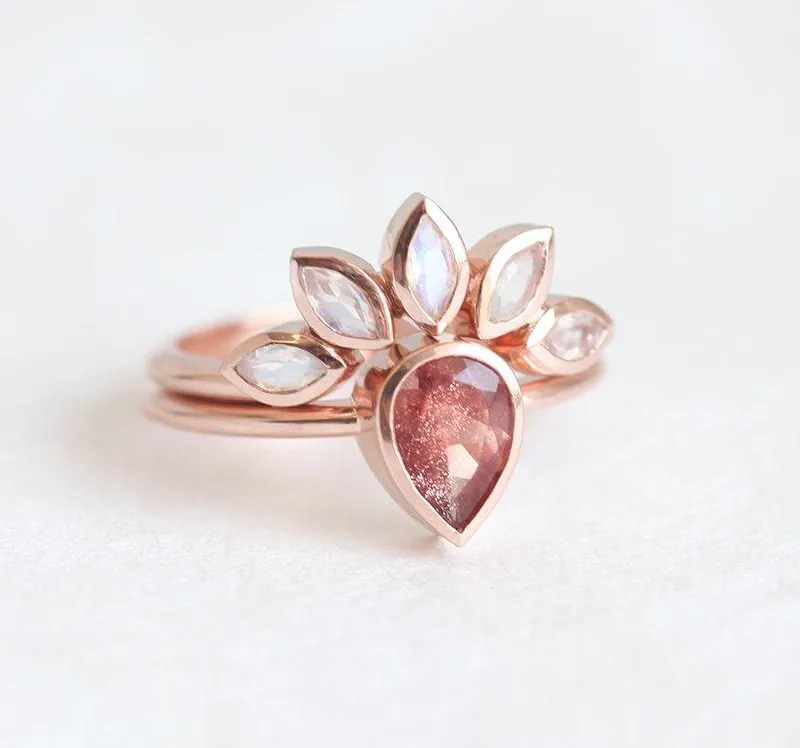 Sunstone Ring Set With Moonstone Engagement Band view 4