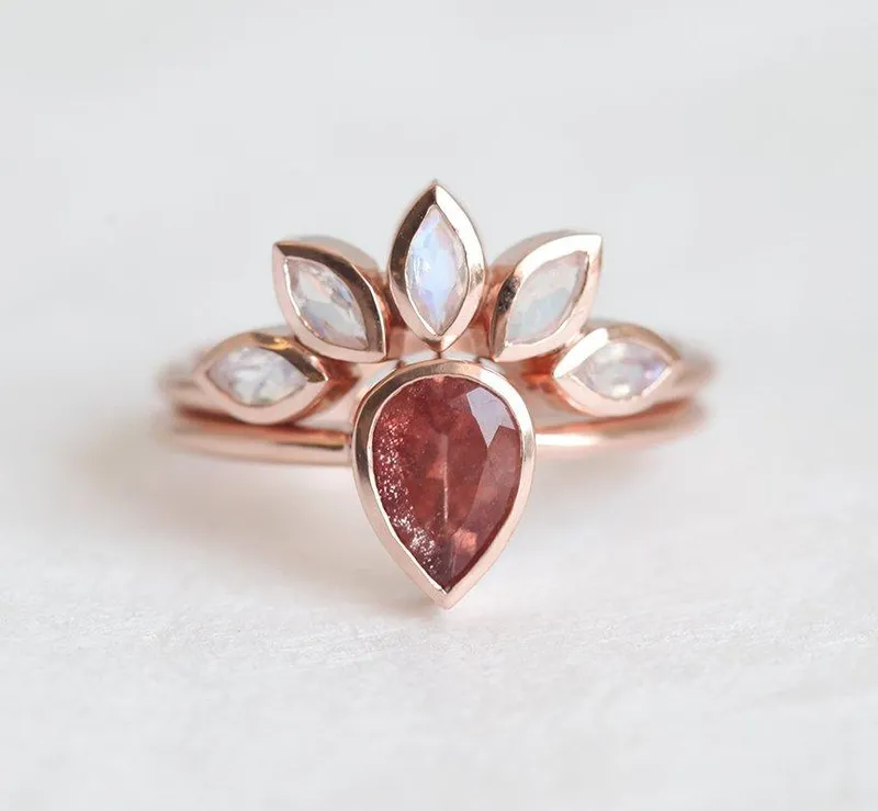 Sunstone Ring Set With Moonstone Engagement Band view 6