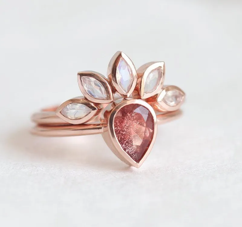 Sunstone Ring Set With Moonstone Engagement Band view 7