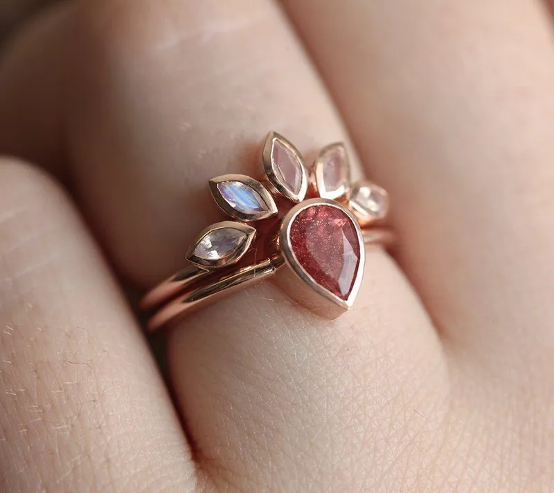Sunstone Ring Set With Moonstone Engagement Band view 8