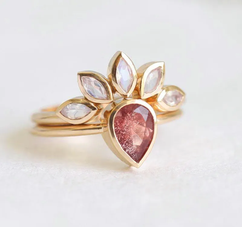 Sunstone Ring Set With Moonstone Engagement Band view 9