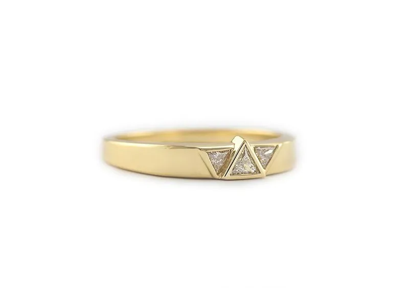 Three Diamond Ring, Yellow Gold Wedding Ring With Three Diamonds view 3