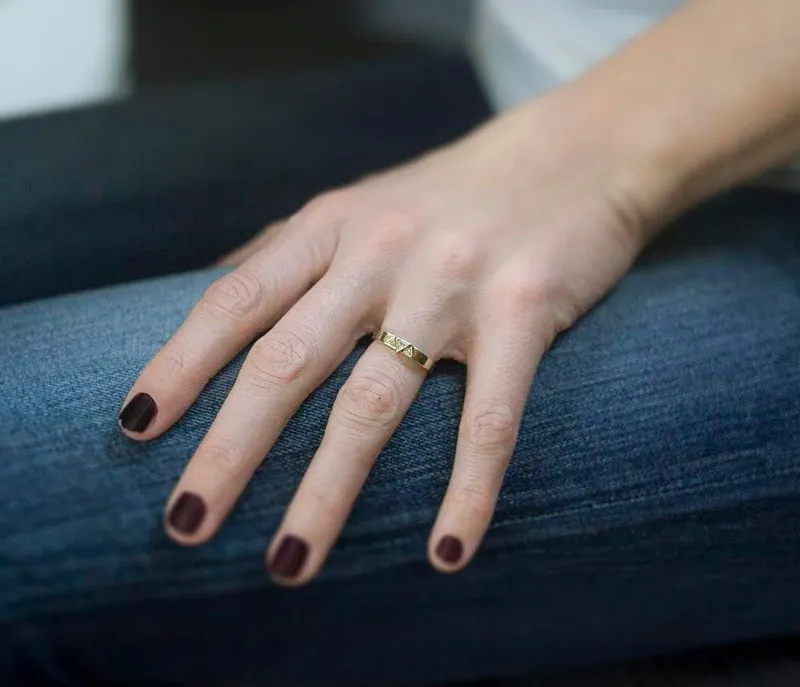Three Diamond Ring, Yellow Gold Wedding Ring With Three Diamonds view 5