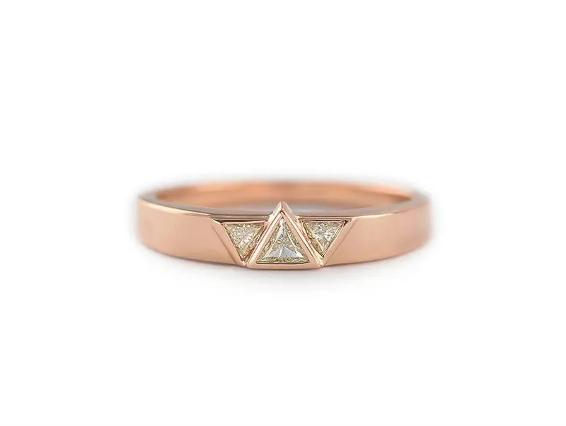 Three Diamond Ring, Yellow Gold Wedding Ring With Three Diamonds view 6