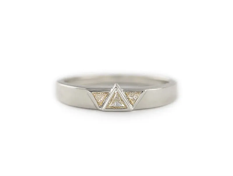 Three Diamond Ring, Yellow Gold Wedding Ring With Three Diamonds view 7