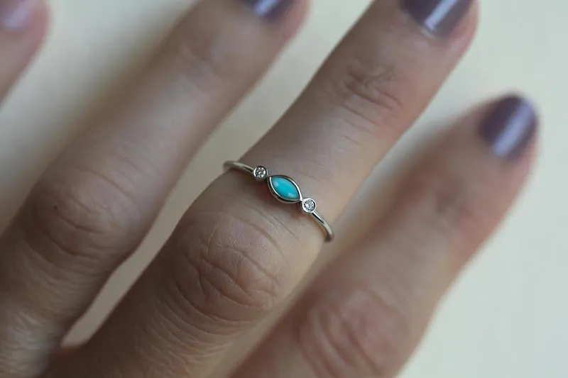 Turquoise Engagement Ring, Diamond Engagement Ring view 3
