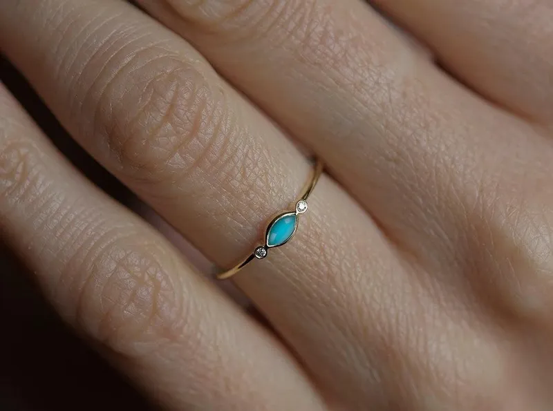 Turquoise Engagement Ring, Diamond Engagement Ring view 4