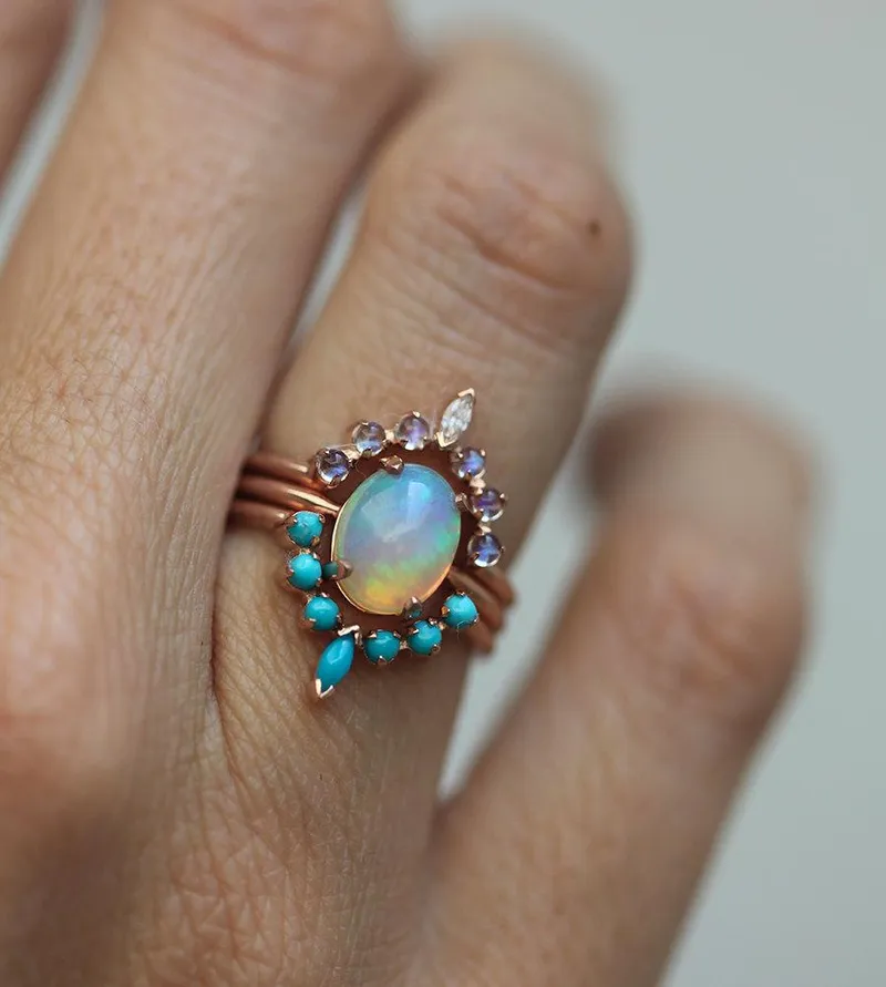 Turquoise Wedding Ring, Turquoise Wedding Band vy 2