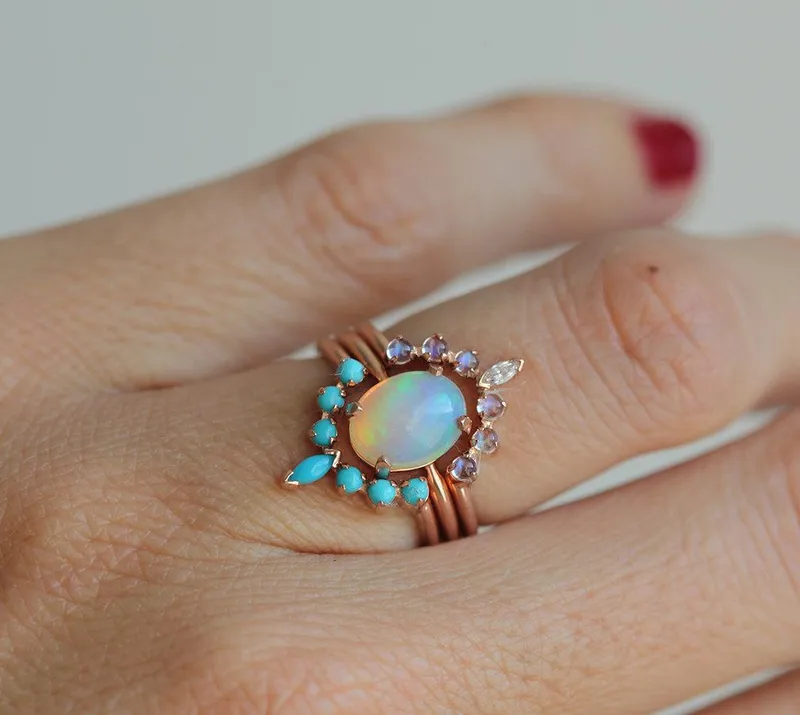 Turquoise Wedding Ring, Turquoise Wedding Band vy 5