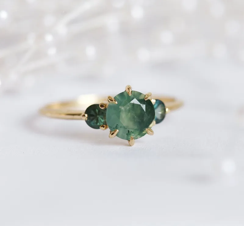 Taia Moss Agate Ring With Teal Tourmalines view 2