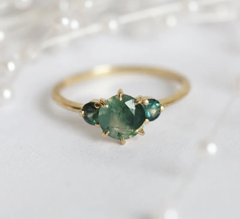 Taia Moss Agate Ring With Teal Tourmalines view 3