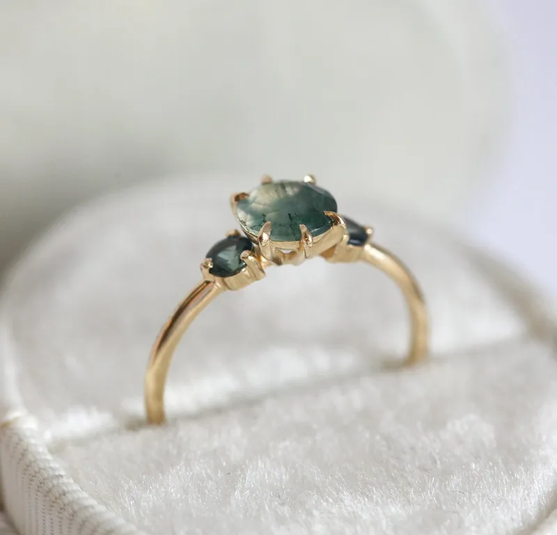 Taia Moss Agate Ring With Teal Tourmalines view 10