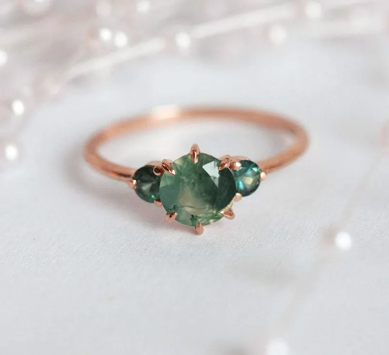 Taia Moss Agate Ring With Teal Tourmalines view 11