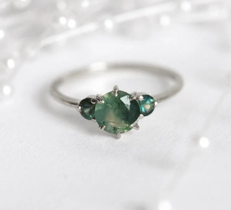 Taia Moss Agate Ring With Teal Tourmalines view 12