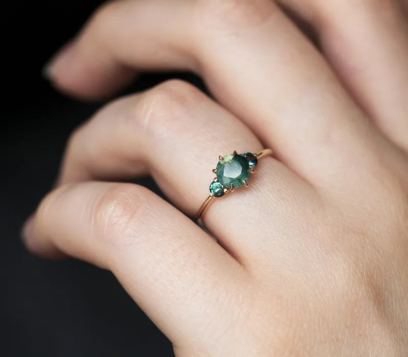 Taia Moss Agate Ring With Teal Tourmalines view 4