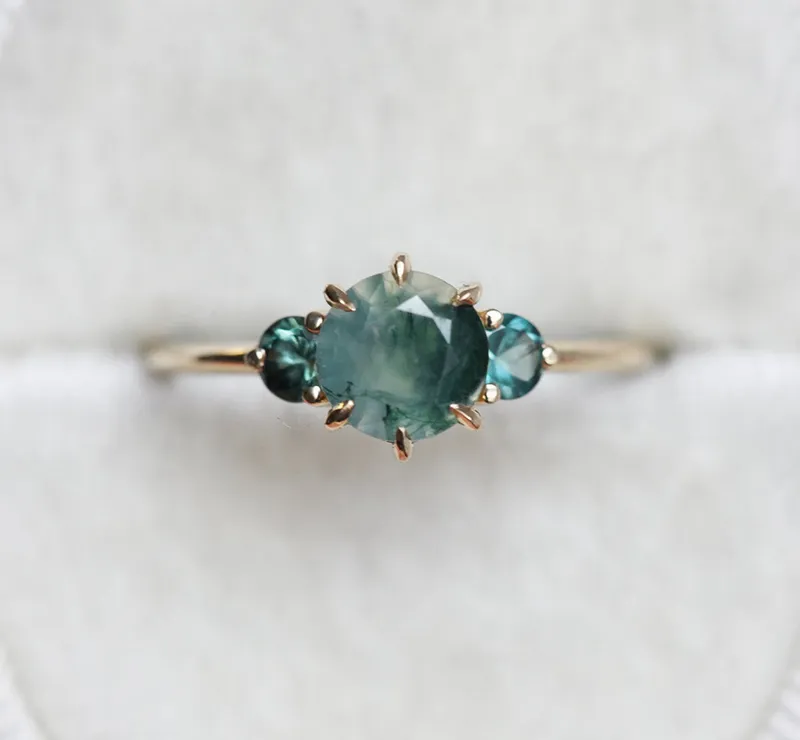 Taia Moss Agate Ring With Teal Tourmalines view 5