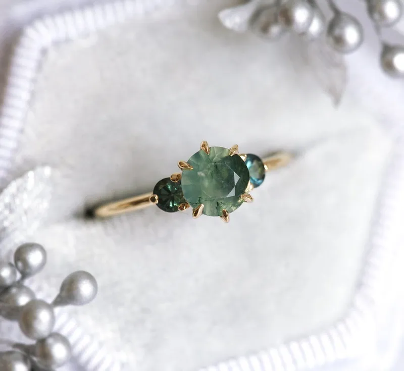 Taia Moss Agate Ring With Teal Tourmalines view 6