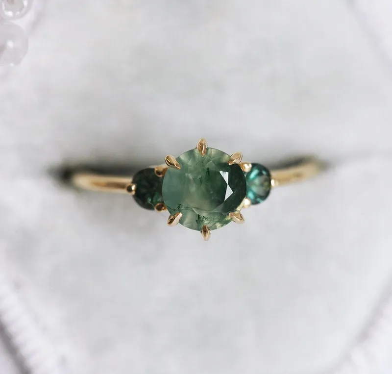 Taia Moss Agate Ring With Teal Tourmalines view 8