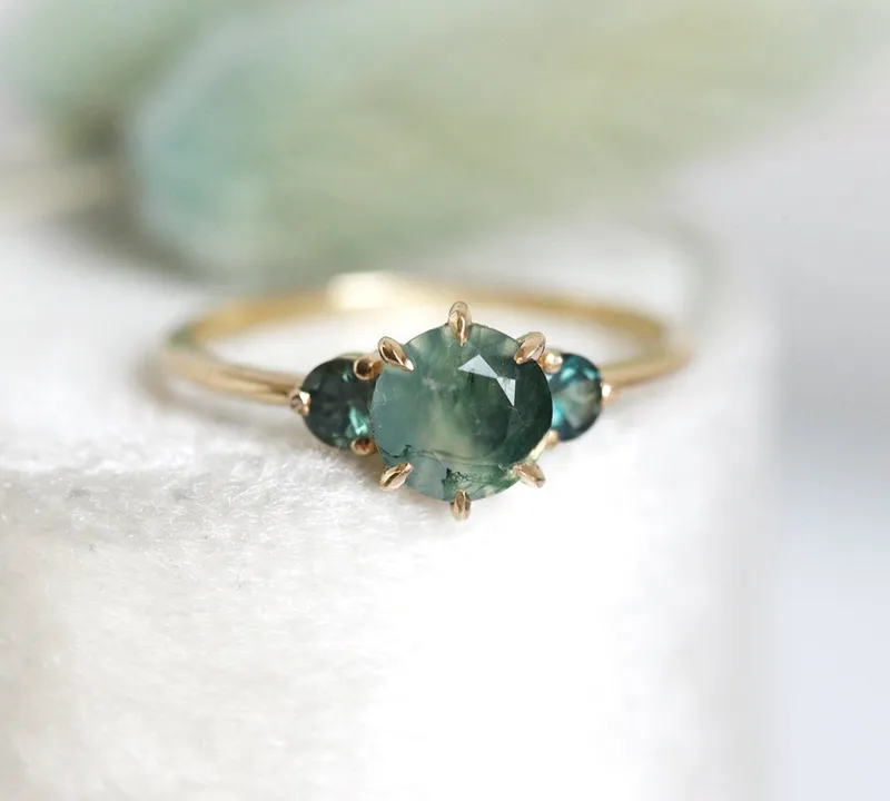 Taia Moss Agate Ring With Teal Tourmalines view 9