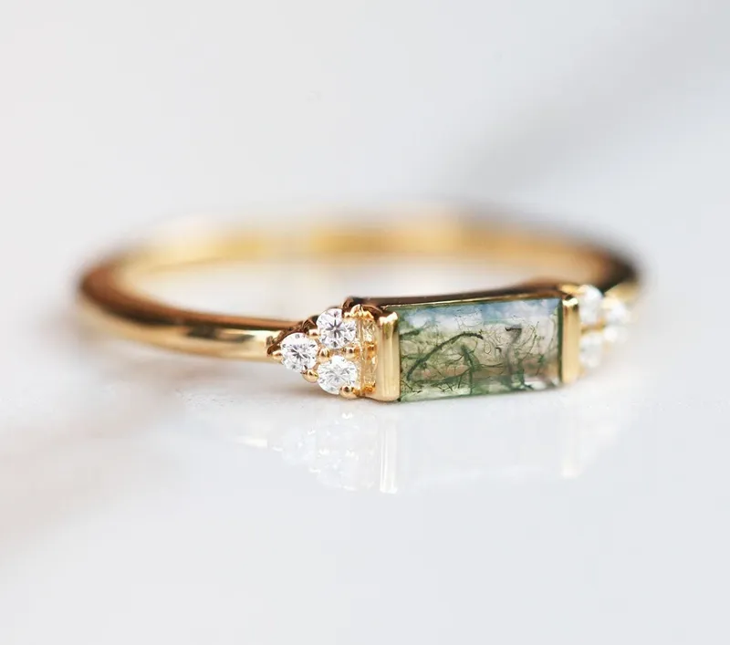 Taylor Moss Agate Baguette And Diamond Ring vy 2