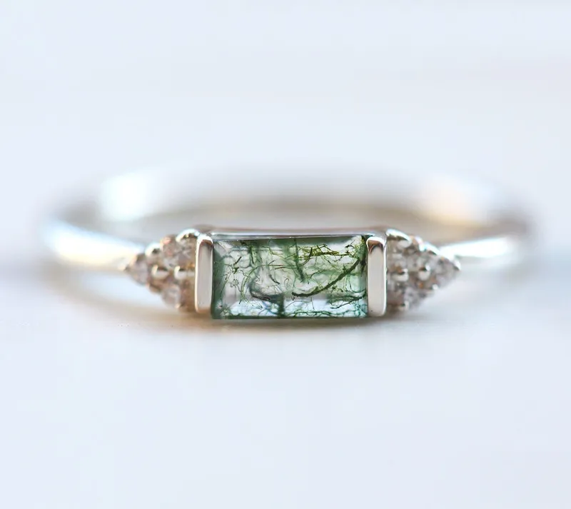 Taylor Moss Agate Baguette And Diamond Ring vy 3