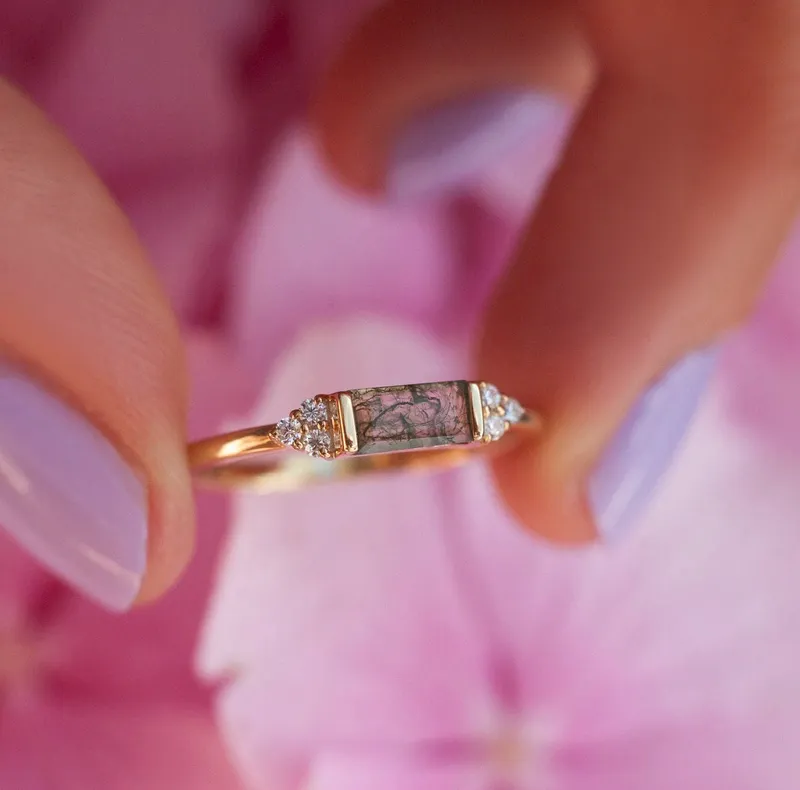 Taylor Moss Agate Baguette And Diamond Ring vy 4