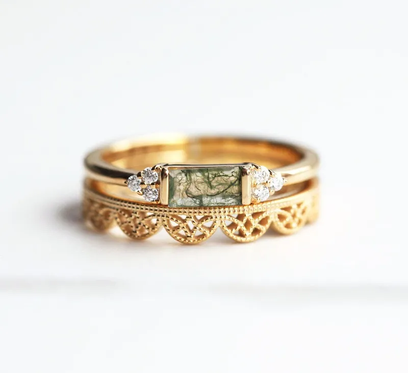 Taylor Moss Agate Baguette And Diamond Ring vy 6
