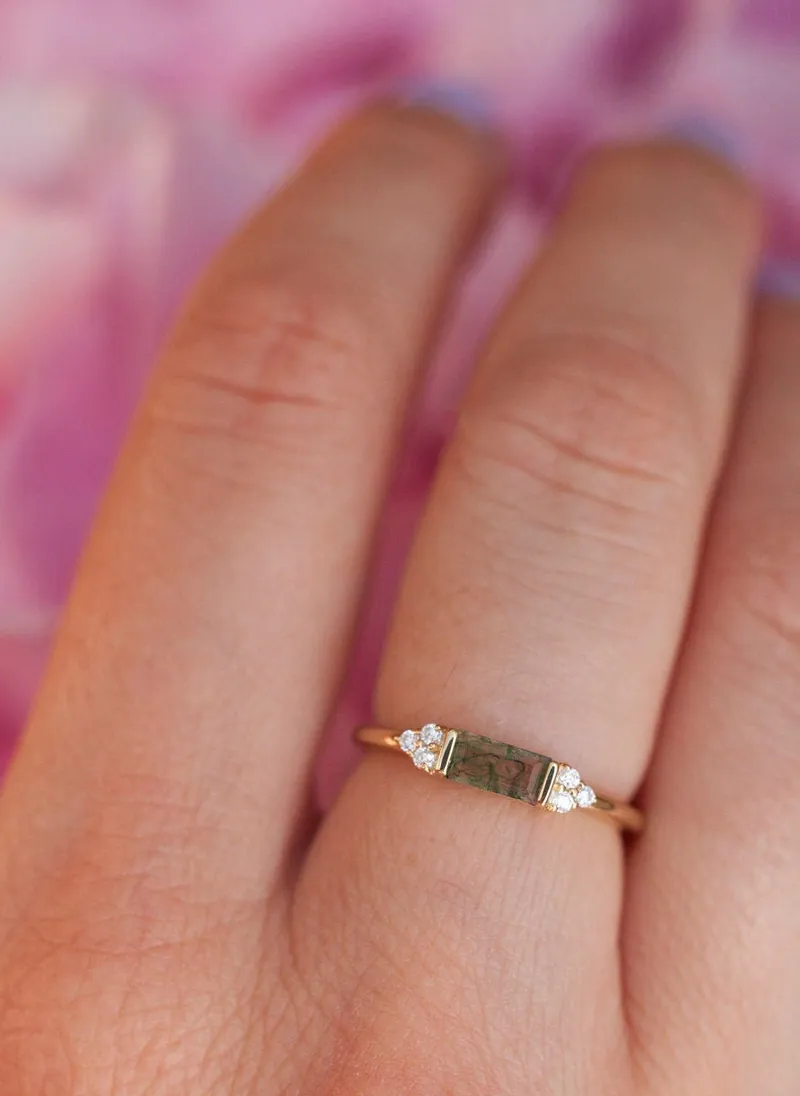 Taylor Moss Agate Baguette And Diamond Ring vy 7