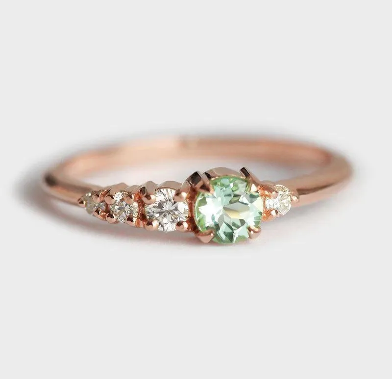 Taytum Green Tourmaline Diamond Cluster Ring view 6