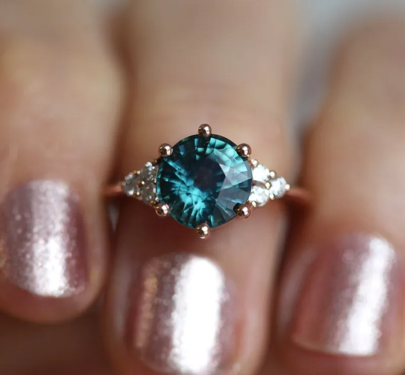 Tessa Teal Sapphire Diamond Ring view 2