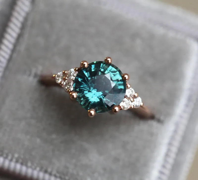 Tessa Teal Sapphire Diamond Ring view 9